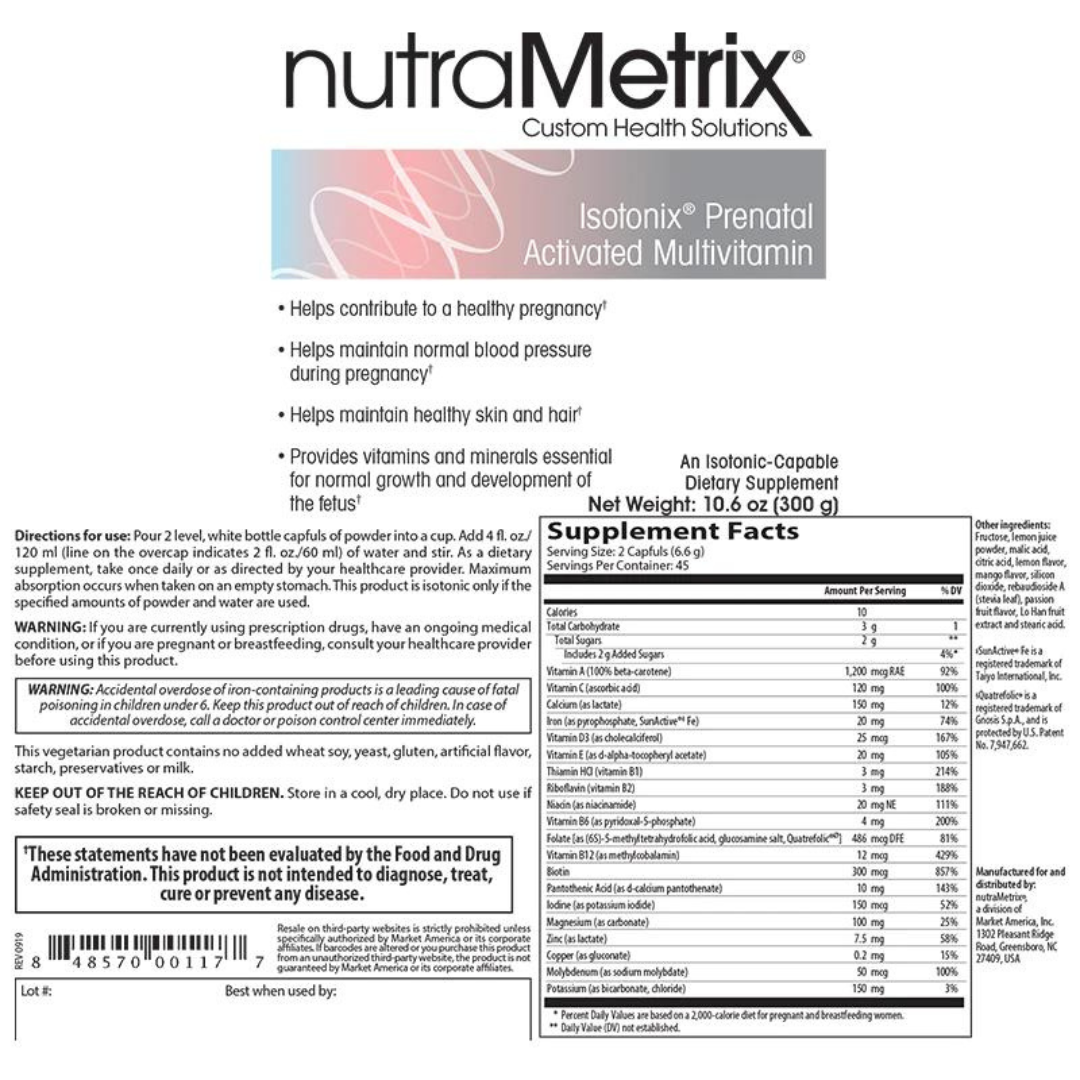 nutraMetrix Isotonix® Prenatal Activated Multivitamin - Single Bottle (45 Servings)